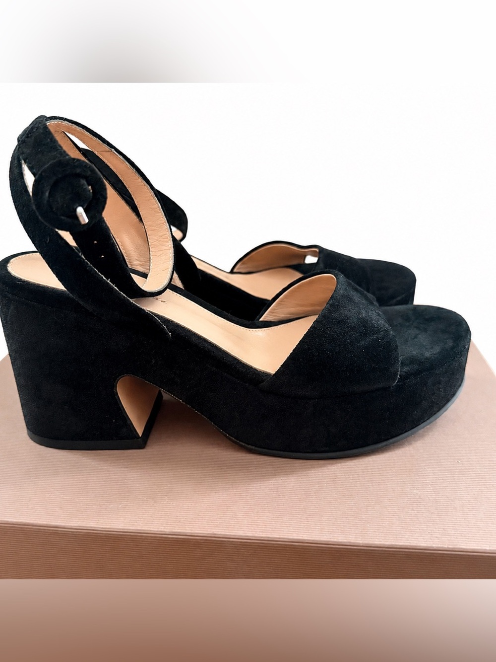 Gianvito Rossi $1175 Alma 55 Platform Suede Sandals Shoes Black Size 37